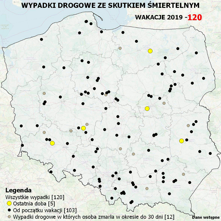 Wypadki drogowe ze skutkiem śmiertelnym - Wakacje 2019